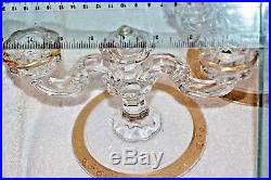 Vintage Crystal GOLD Etched Glass Double Candelabra Candle Stick Holders Set 2