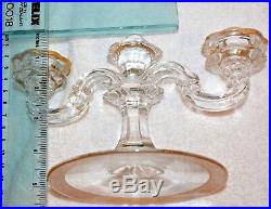 Vintage Crystal GOLD Etched Glass Double Candelabra Candle Stick Holders Set 2