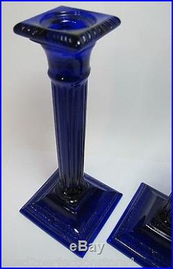 Vintage Dalzell Glass Candlesticks two deep blue purple Smithsonian Institute