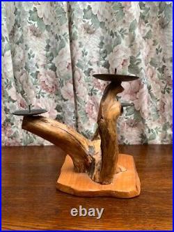 Vintage Decorative Rustic Burl Wood Candle Stick Holder Stand