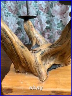 Vintage Decorative Rustic Burl Wood Candle Stick Holder Stand