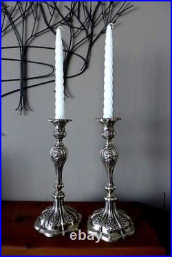 Vintage Decorative Silver Plated Pair Candlesticks Holder Stick 29 cm high 3-08