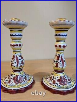 Vintage Deruta Italian Pottery Candlesticks And Bowl Set