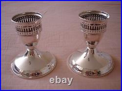 Vintage Duchin Creation Sterling Silver Etched Glass Hurricane Lamp Candlesticks