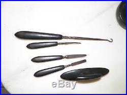 Vintage Edwardian Ebony Vanity Set Tray Candlesticks Brushes Manicure 13 Pieces