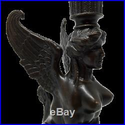 Vintage Egyptian revival bronze sphinx candlesticks by Milo