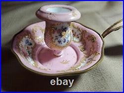 Vintage Enamel 18th Or 19th Century Pink Candle Stick Holder