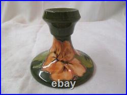 Vintage England Moorcroft Art Pottery Candlestick Hibiscus on green