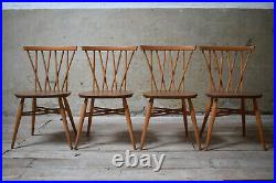 Vintage Ercol Chiltern Candlestick Blonde Elm Dining Chairs Set of 4