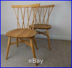 Vintage Ercol Pair of Candlestick Dining Chairs, 376, Restored in Blonde