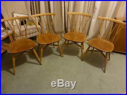 Vintage Ercol Windsor Dining Table and 4 Candlestick Chairs, 4 Original Cushions