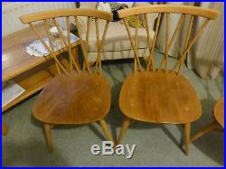 Vintage Ercol Windsor Dining Table and 4 Candlestick Chairs, 4 Original Cushions