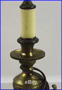 Vintage Etched Carved Brass Table Or Desk Lamp Handle Candlestick Curved Socket
