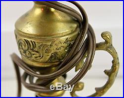 Vintage Etched Carved Brass Table Or Desk Lamp Handle Candlestick Curved Socket