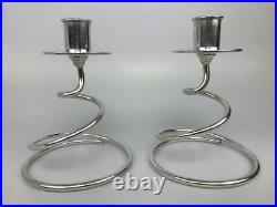 Vintage FISHER Pair Mid Century Modern Spiral Curl Sterling Silver Candlesticks