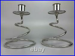 Vintage FISHER Pair Mid Century Modern Spiral Curl Sterling Silver Candlesticks