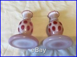 Vintage Fenton Art Glass Cranberry Opalescent Coin Dot Candle Stick Holders