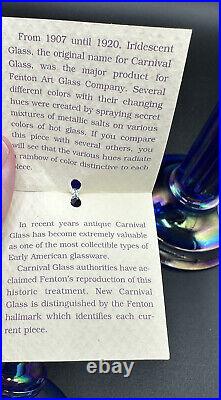 Vintage Fenton Cobalt Carnival Glass Pair 2 Candlesticks Original Stickers/tags