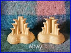 Vintage Fiesta Fiestaware Tripod Pyramid Candlestick Candle Holders Yellow