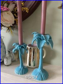Vintage Fitz and Floyd ceramic Palm Tree Candlesticks turquoise Candle Holders