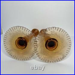 Vintage Fostoria Pair of Candlestick Holders 12 Tall Glass Amber # 2324 Etched