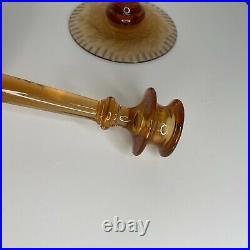 Vintage Fostoria Pair of Candlestick Holders 12 Tall Glass Amber # 2324 Etched