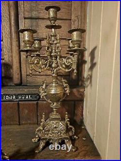 Vintage Franz Hermle Brass Imperial Mantle Clock with candlesticks