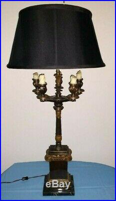 Vintage Frederick Cooper Bouillotte Candlestick Brass and Marble 32.5 Tall Lamp