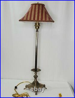 Vintage Frederick Cooper Brass Tone Candlestick Table Lamp Red Gold Shade 30