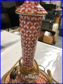 Vintage Frederick Cooper Candlestick Lamp with Shade Chicago RED & White Porcelain