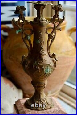 Vintage French Art Nouveau Metal Candelabra Lamp -french Art Candlestick Holder