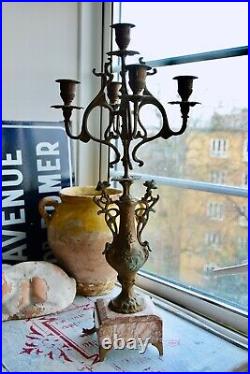 Vintage French Art Nouveau Metal Candelabra Lamp -french Art Candlestick Holder