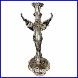 Vintage French Beaux Arts Silver Mythological Winged Mermaid Candlestick Holders