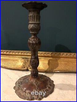 Vintage French Bougeoirs Bronze Epoque Art Deco Single Candelabra with Patina