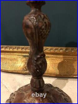 Vintage French Bougeoirs Bronze Epoque Art Deco Single Candelabra with Patina