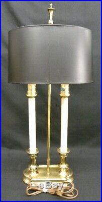 Vintage French Bouillotte Two Candle Stick 27 Brass Table Lamp withTole Shade