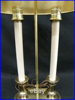 Vintage French Bouillotte Two Candle Stick 27 Brass Table Lamp withTole Shade