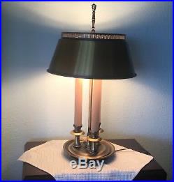 Vintage French Brass Bouillotte Candlestick 3way Desk Table Lamp Metal Shade mcm