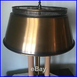 Vintage French Brass Bouillotte Candlestick 3way Desk Table Lamp Metal Shade mcm