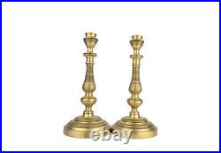 Vintage French Brass Embossed Ornate Candlesticks a Pair