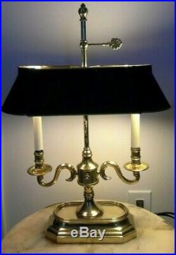 Vintage French Empire Candlestick Bouillotte Brass Four Bulb Lamp Black Shade