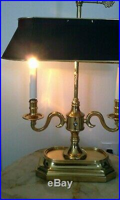 Vintage French Empire Candlestick Bouillotte Brass Four Bulb Lamp Black Shade