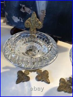 Vintage French Pair Brass Metal Fleur de Lys Lis Candle Sticks Fab