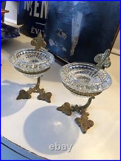 Vintage French Pair Brass Metal Fleur de Lys Lis Candle Sticks Fab