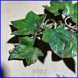 Vintage French TOLE Metal Ivy Leaf Candlestick PAIR 8x4.5 Hand Painted