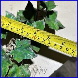 Vintage French TOLE Metal Ivy Leaf Candlestick PAIR 8x4.5 Hand Painted