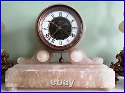 Vintage French clock and candlesticks. Alabaster and gilded bronze