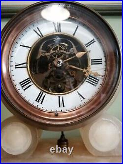 Vintage French clock and candlesticks. Alabaster and gilded bronze