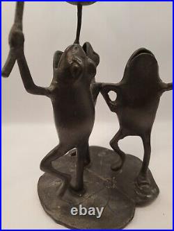 Vintage Frogs Candle Holder Cast Iron Lillipad