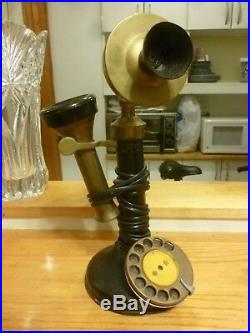 Vintage GEC Black Metal & Brass Candlestick Dial Phone. Works. Rare! England
